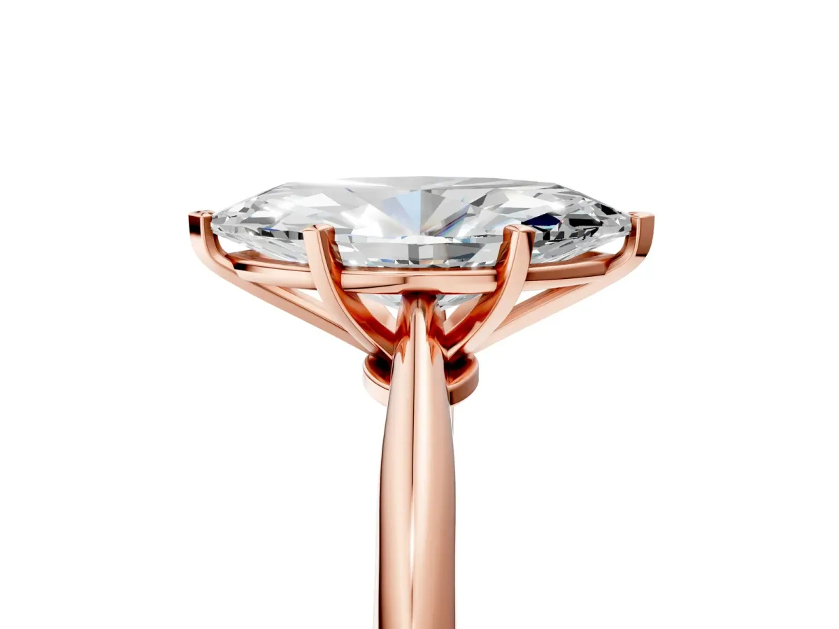 Marquise Cut Diamond Solitaire Engagement Ring with Classic Band and Four-Prong Setting Rose gold