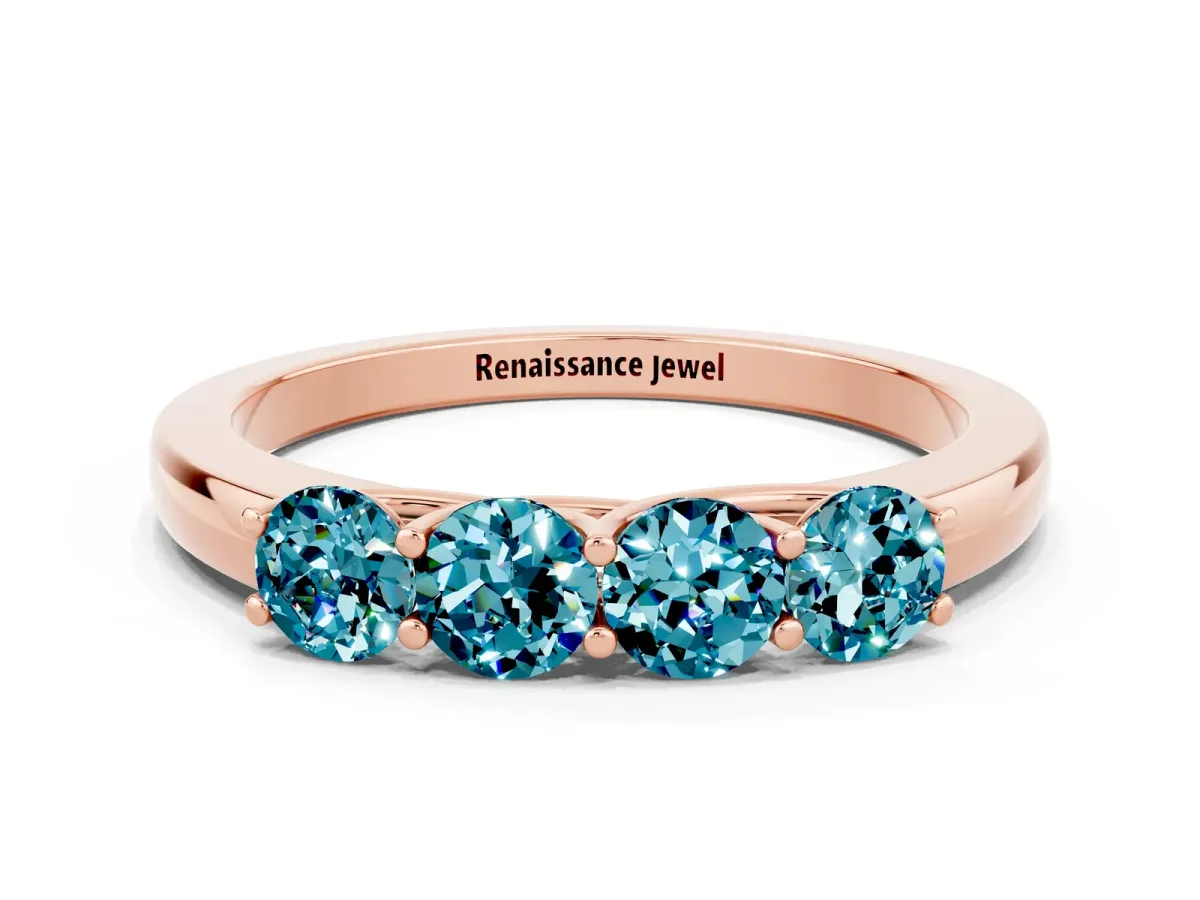 Four-Stone Round Blue Topaz Prong-Set Band Rose gold