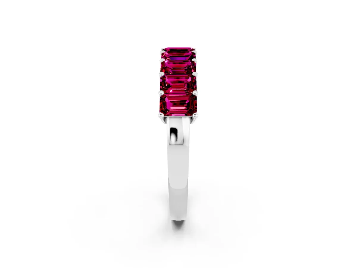 Emerald Cut Garnet Prong-Set Eternity Band White gold