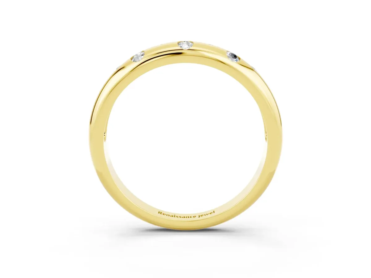 Round Moissanite Flush-Set Comfort Fit Band Yellow gold