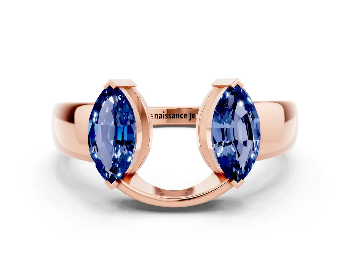 Marquise Blue Sapphire Open Band Ring with Tension Setting Rose gold