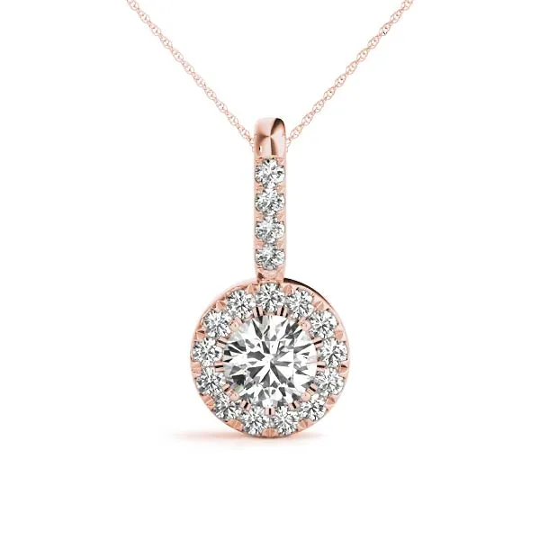 Halo Round Diamond Prong Pendant Rose gold