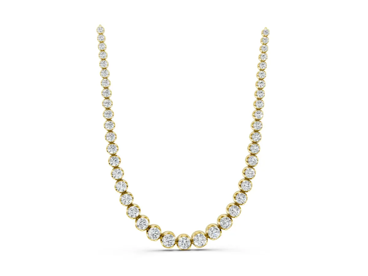 Round Diamond Tennis Necklace with Bezel Setting and Prong Setting Yellow gold