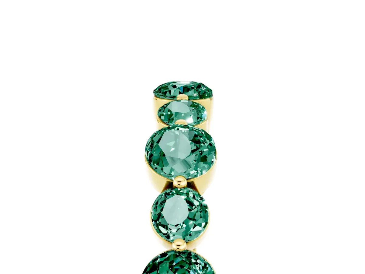 Round Green Sapphire Scalloped Prong Set Eternity Band Yellow gold