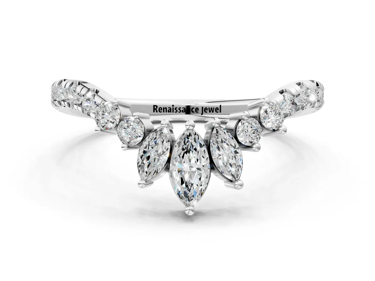 Chevron Marquise and Round Diamond Open Band with Prong Setting Platinum