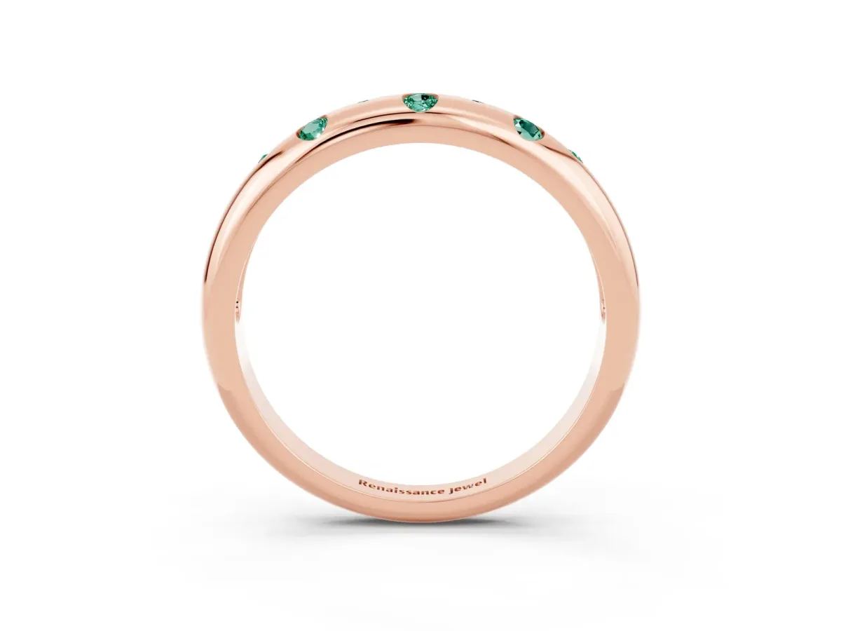Round Green Sapphire Flush-Set Comfort Fit Band Rose gold