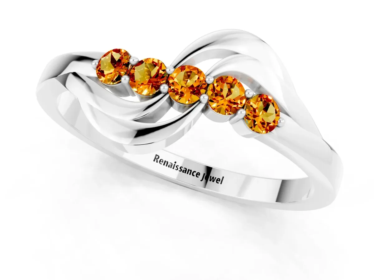 Five-Stone Round Citrine Crossover Band with Prong Setting Platinum