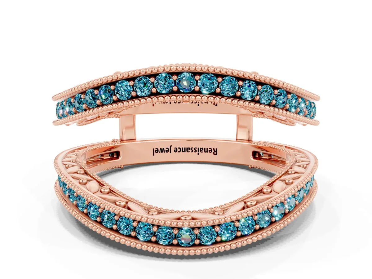 Round Blue Topaz Milgrain Eternity Band with Channel Setting Rose gold