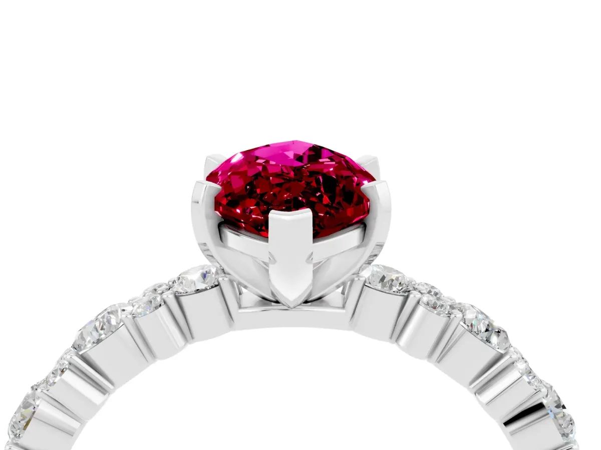 Marquise Cut Garnet Side Stone Solitaire Ring with Round and Four-Prong Setting White gold