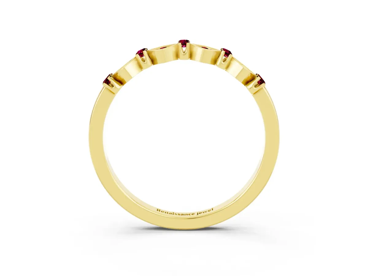Pavé Cushion Garnet Cluster Eternity Band with Prong Setting Yellow gold