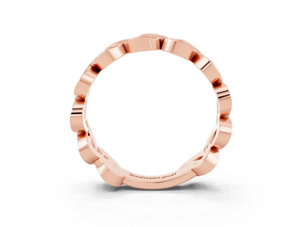 Pavé Round Emerald Interlocking Eternity Band with Bezel Prong Setting Rose gold