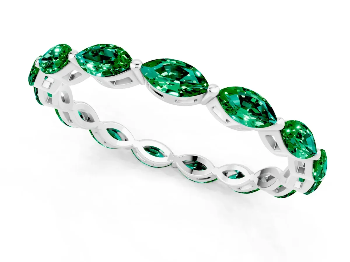 Marquise Emerald Eternity Band with U-Prong Setting Silver