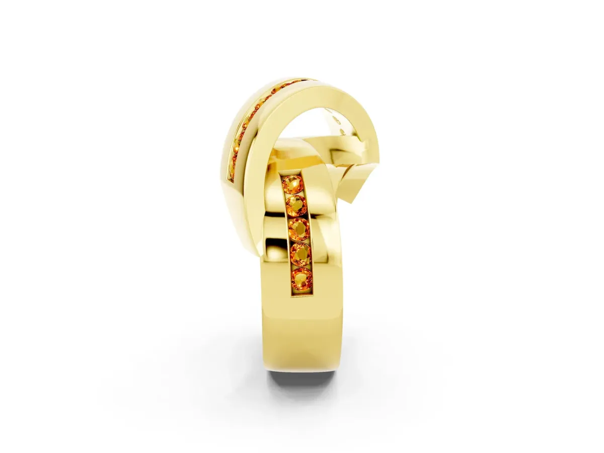 Pavé Round Citrine Crossover Band with Channel Setting Yellow gold