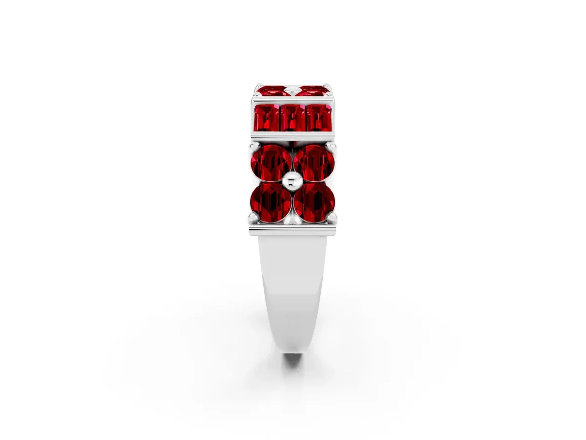Channel Set Round and Baguette Ruby Anniversary Band with Prong Setting Silver