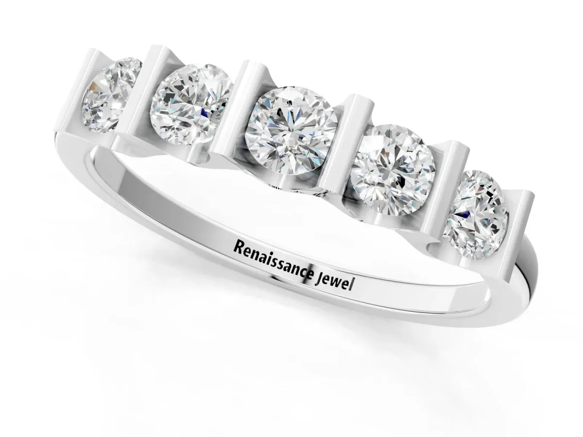 Channel-Set Round Diamond Five-Stone Band White gold