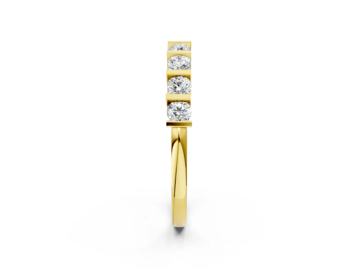 Channel Set Round Diamond Half Eternity Band with Bar Prong Setting Yellow gold