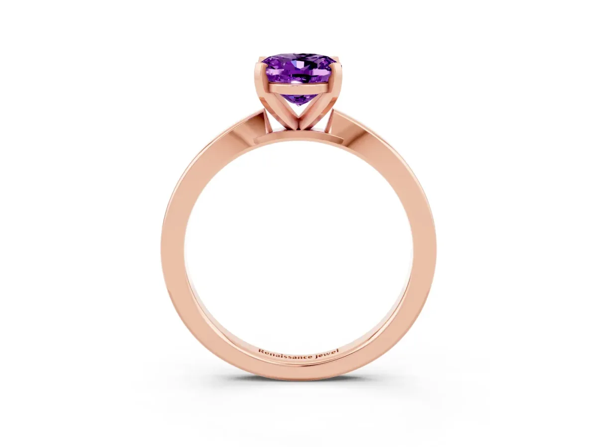Oval Cut Amethyst Solitaire Engagement Ring with Classic Band and Four-Prong Setting Rose gold