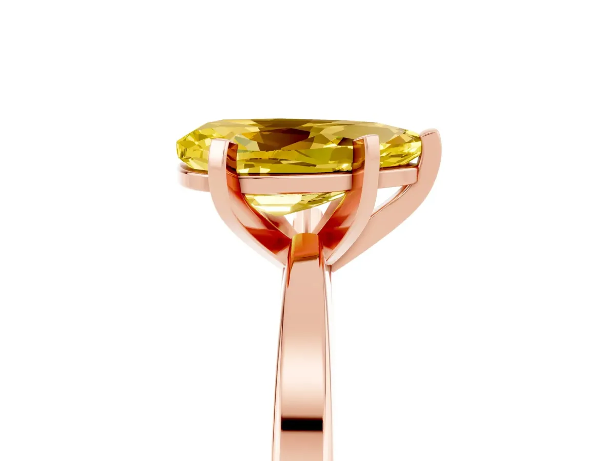 Pear Cut Yellow Sapphire Solitaire Engagement Ring with Classic Band and Four-Prong Setting Rose gold