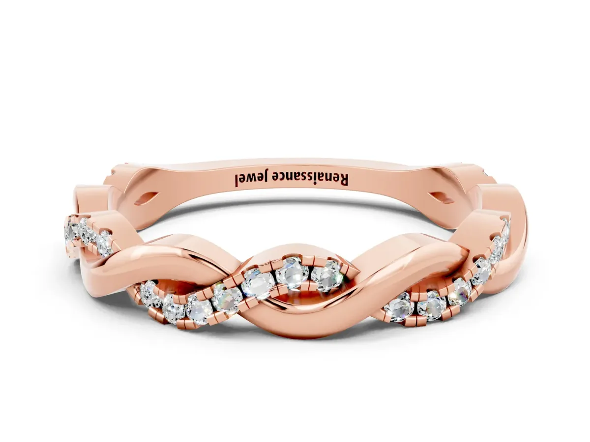 Round Moissanite Twist Eternity Band with Pavé Setting Rose gold