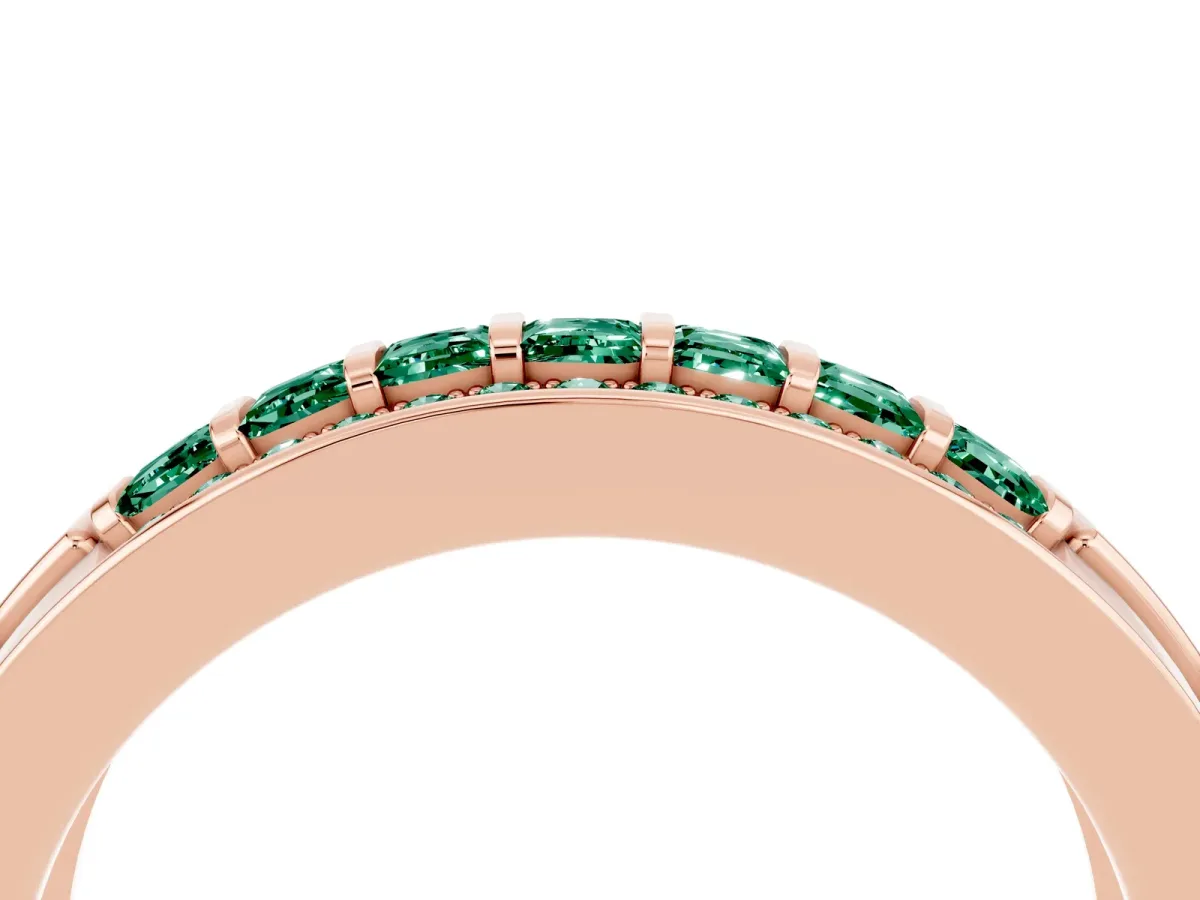 Bar-Set Princess Cut Green Sapphire Pavé Band Rose gold