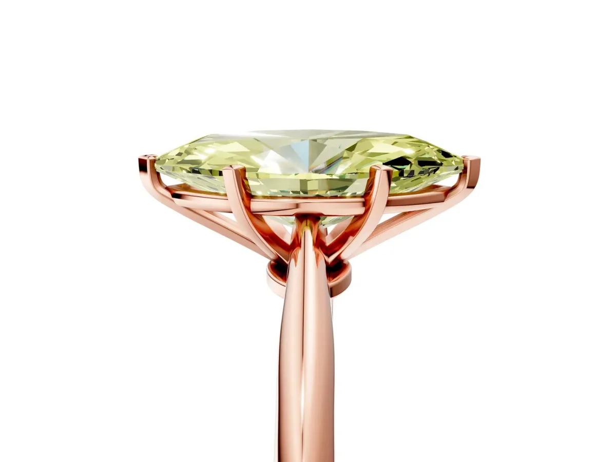 Fancy Yellow Marquise Cut Diamond Solitaire Engagement Ring with Classic Band and Four-Prong Setting Rose gold