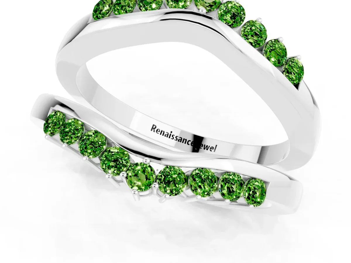 Round Peridot Chevron Contour Band with Prong Setting White gold