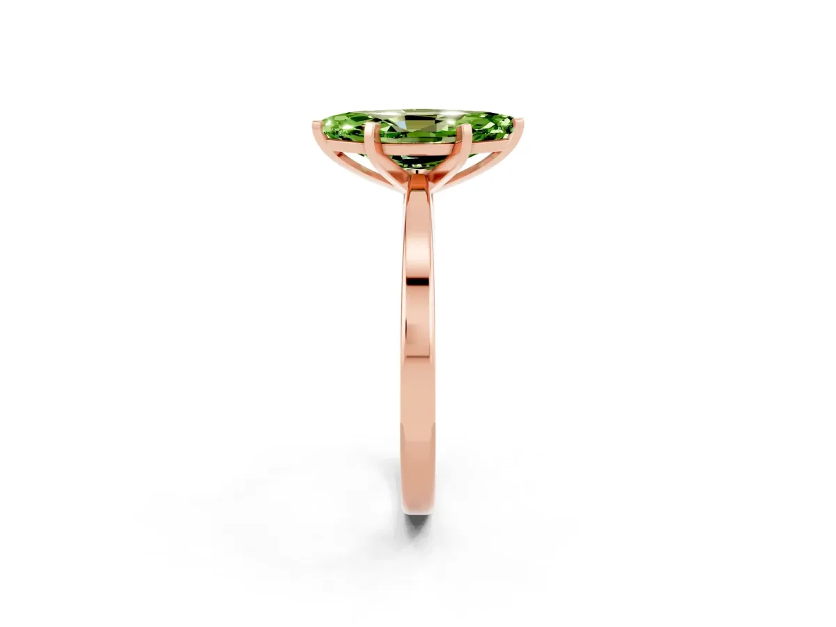 Marquise Cut Peridot Solitaire Engagement Ring with Classic Band and Four-Prong Setting Rose gold