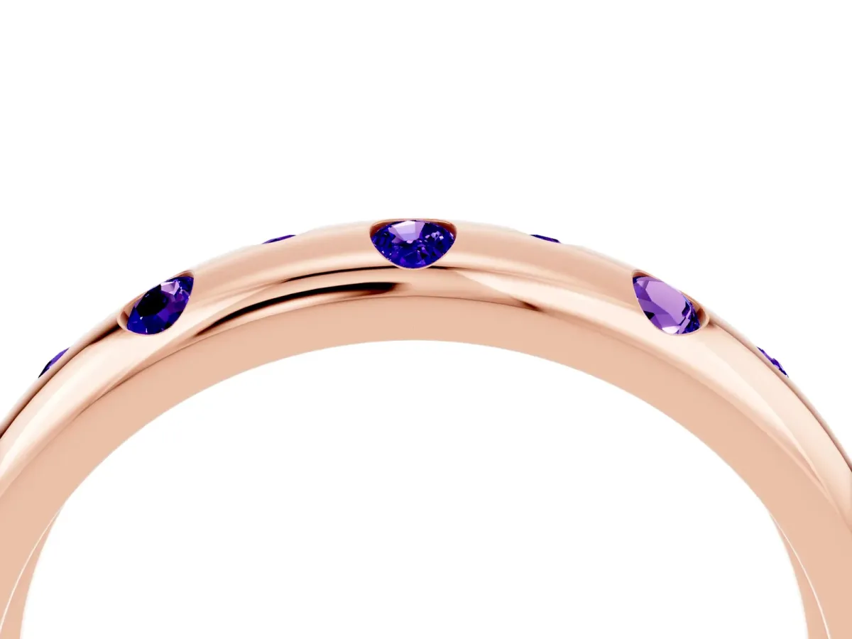 Round Tanzanite Flush-Set Comfort Fit Band Rose gold