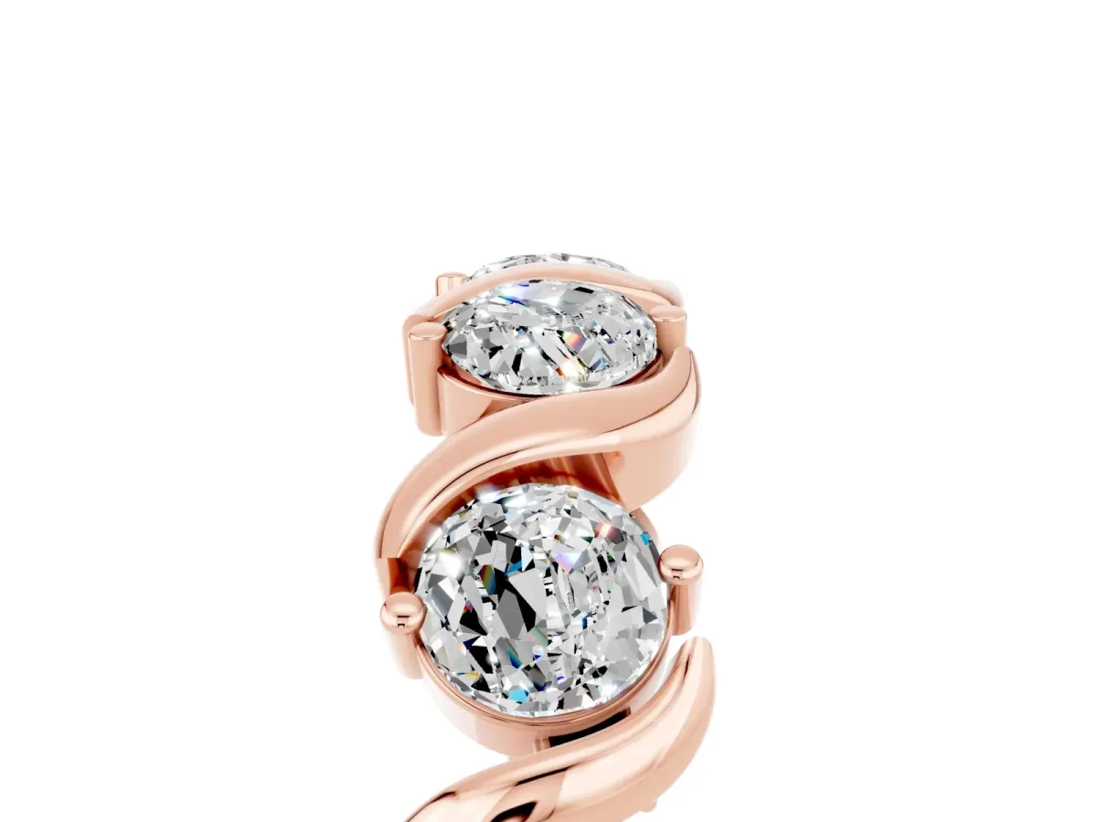 Round Moissanite Half Eternity Band with Wave Prong Setting Rose gold