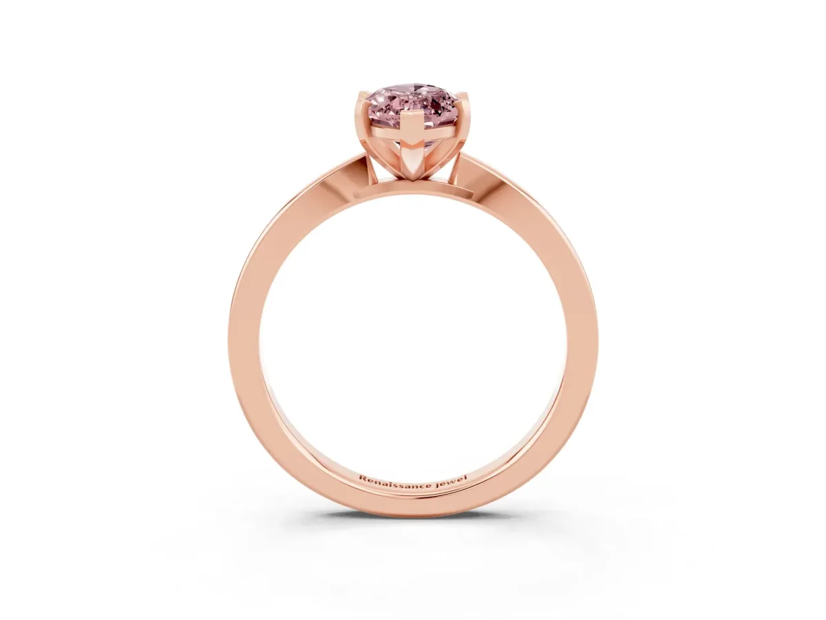 Marquise Cut Morganite Solitaire Engagement Ring with Classic Band and Four-Prong Setting Rose gold