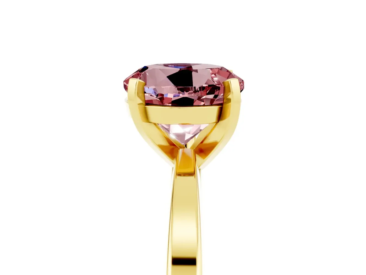 Round Cut Morganite Solitaire Engagement Ring with Classic Band and Four-Prong Setting Yellow gold