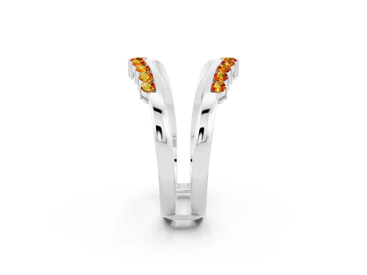Round Citrine Chevron Contour Band with Prong Setting Platinum