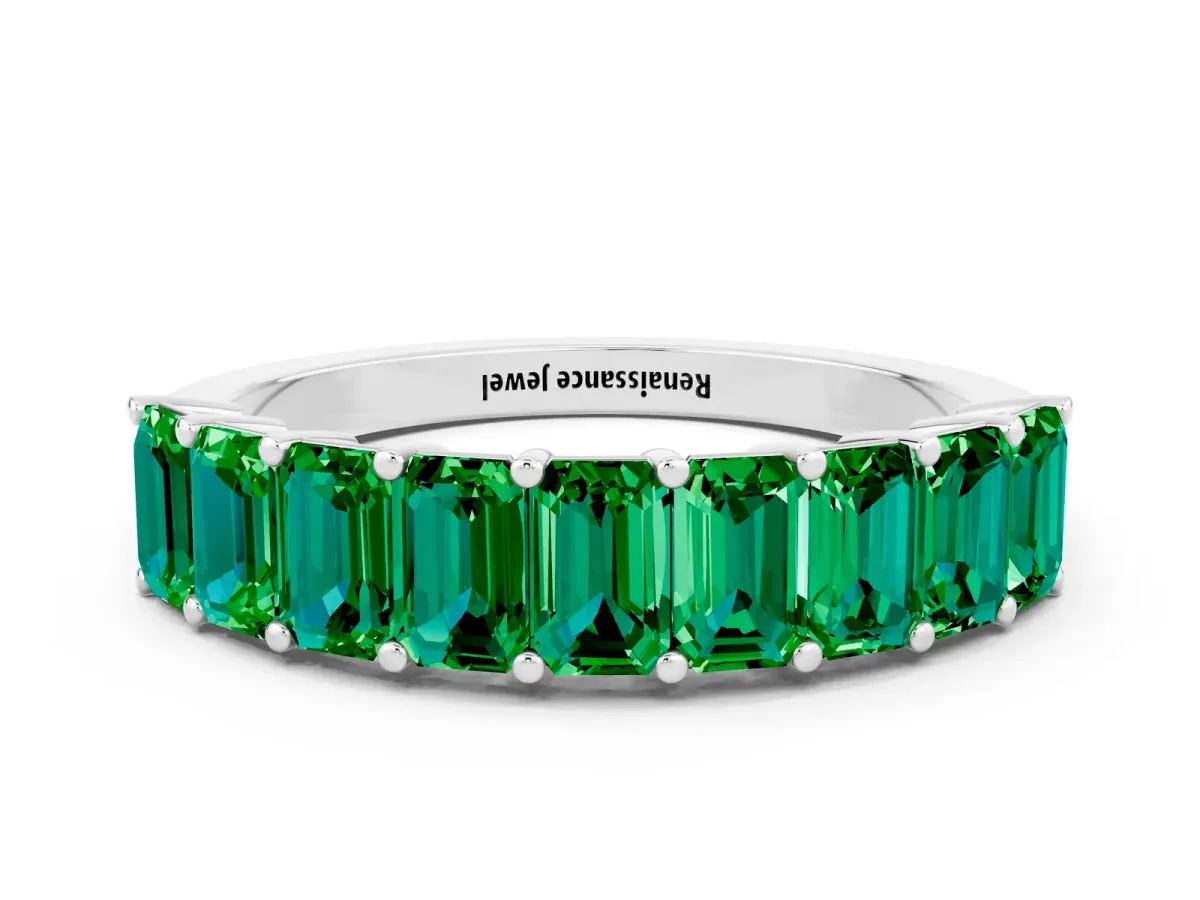 Emerald Cut Emerald Prong-Set Eternity Band Platinum