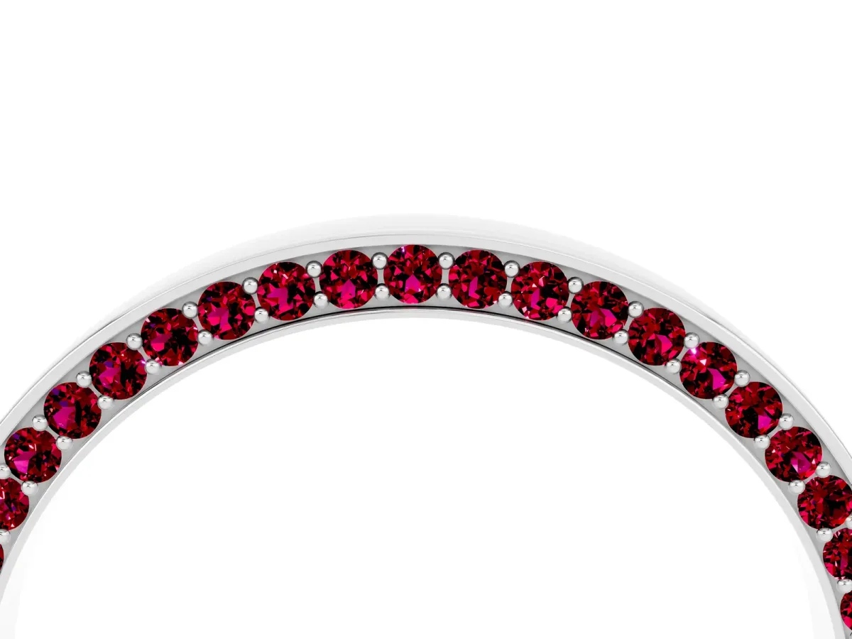 Pavé Round Garnet Channel Set Band Silver