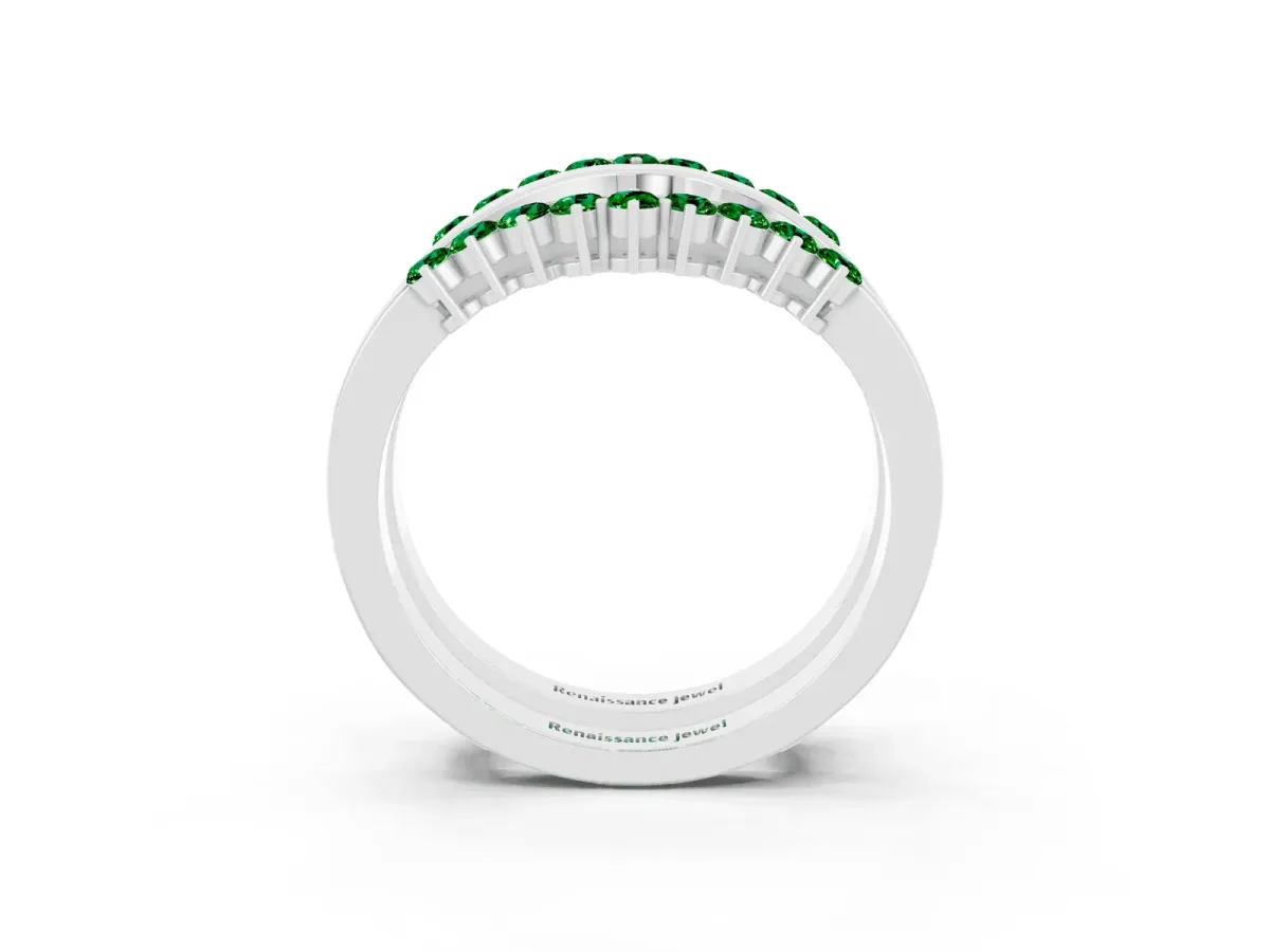 Round Emerald Chevron Contour Band with Prong Setting Platinum