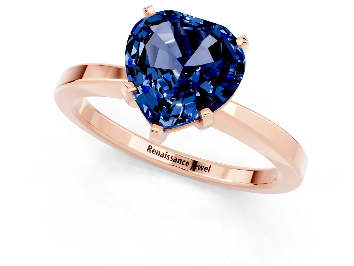 Heart Cut Blue Sapphire Solitaire Engagement Ring with Classic Band and Four-Prong Setting Rose gold