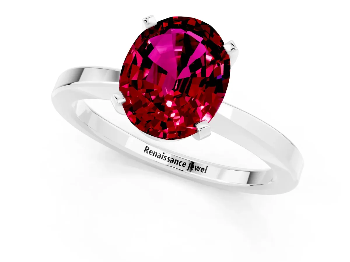 Oval Cut Garnet Solitaire Engagement Ring with Classic Band and Four-Prong Setting White gold