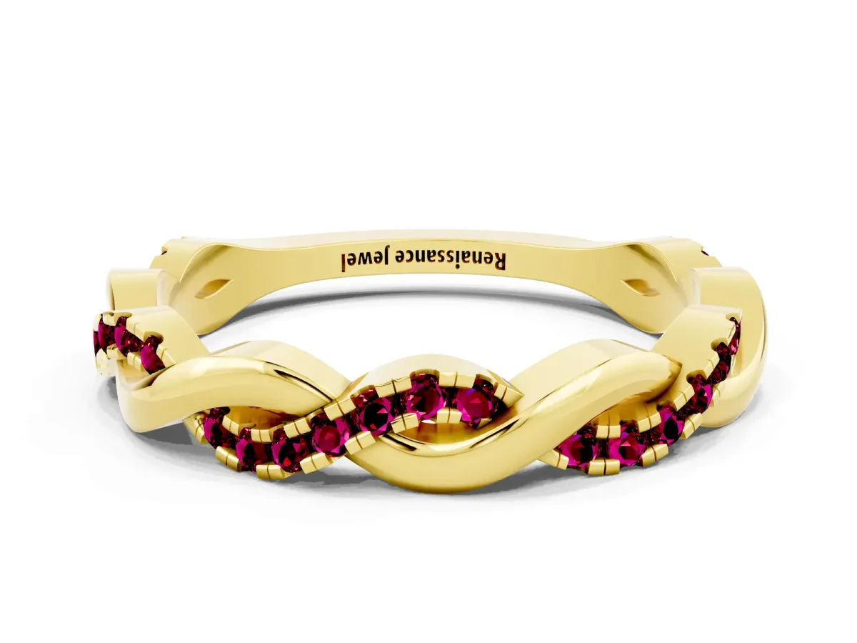Round Garnet Twist Eternity Band with Pavé Setting Yellow gold