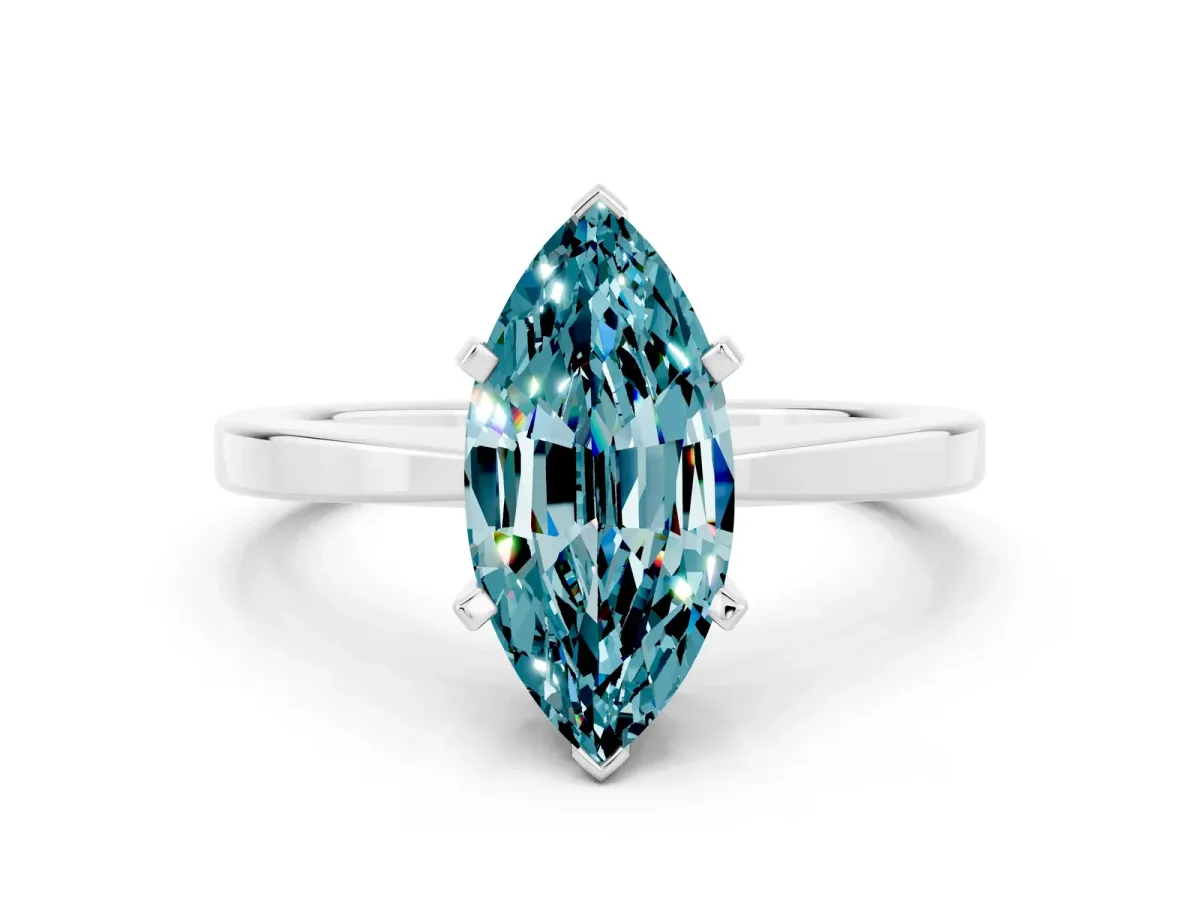 Marquise Cut Blue Topaz Solitaire Engagement Ring with Classic Band and Four-Prong Setting Silver