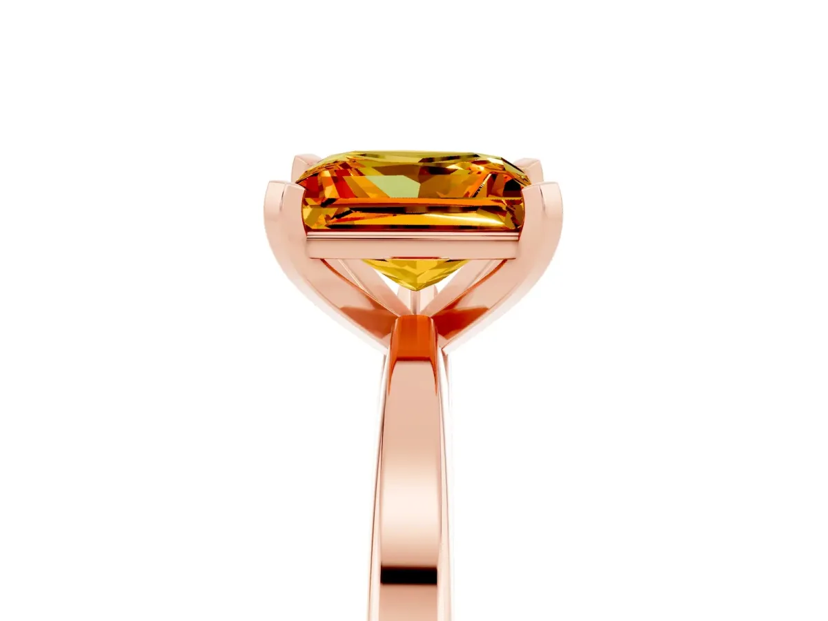 Princess Cut Citrine Solitaire Engagement Ring with Classic Band and Four-Prong Setting Rose gold