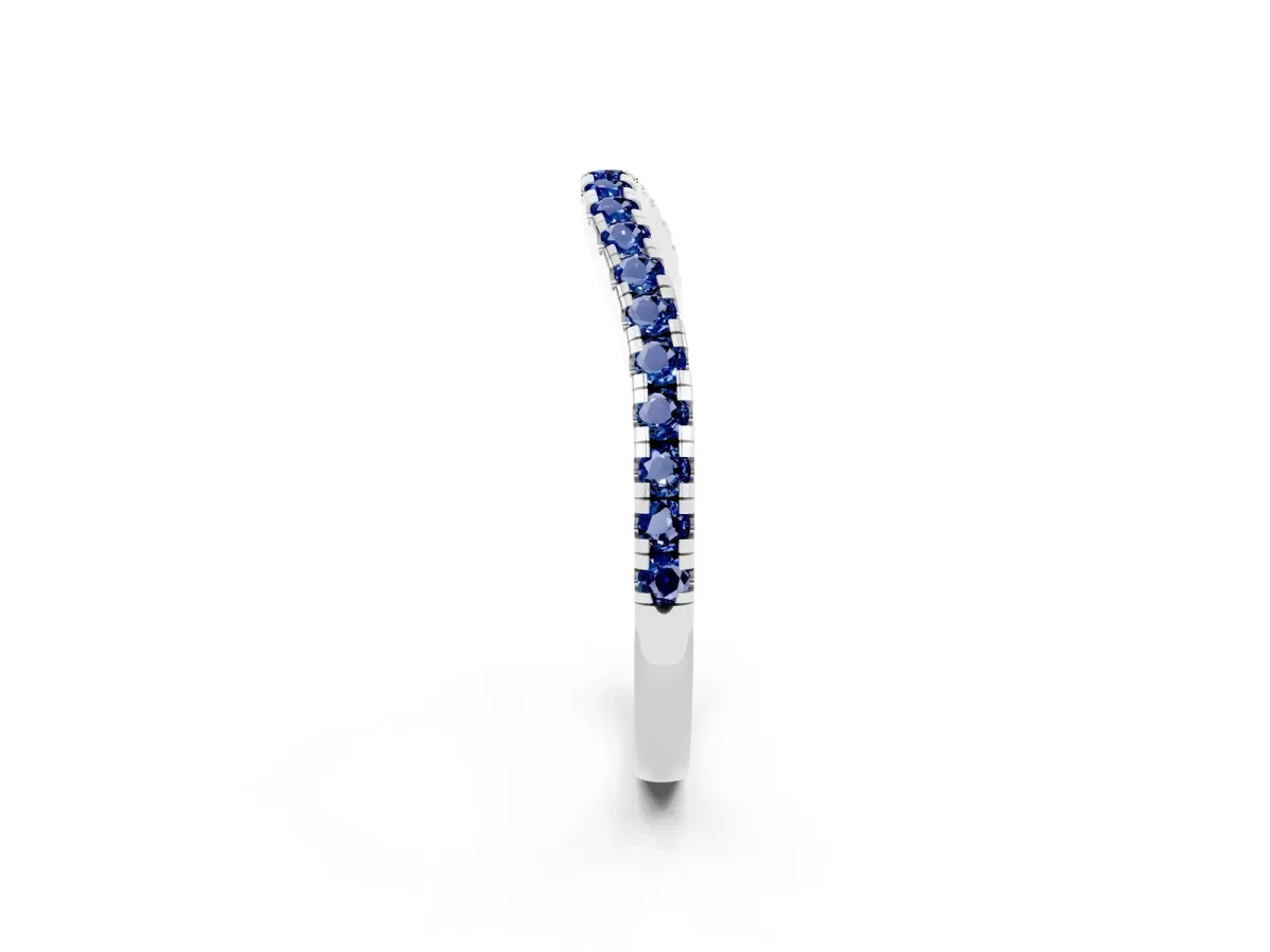 Round Blue Sapphire Pavé Half Eternity Band with Shared Prong Setting Platinum