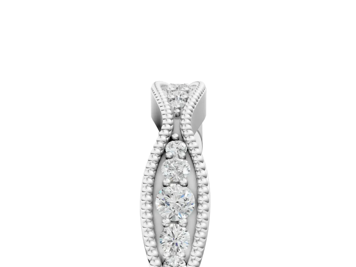 Milgrain Diamond Marquise Curved Band with Pavé Setting White gold