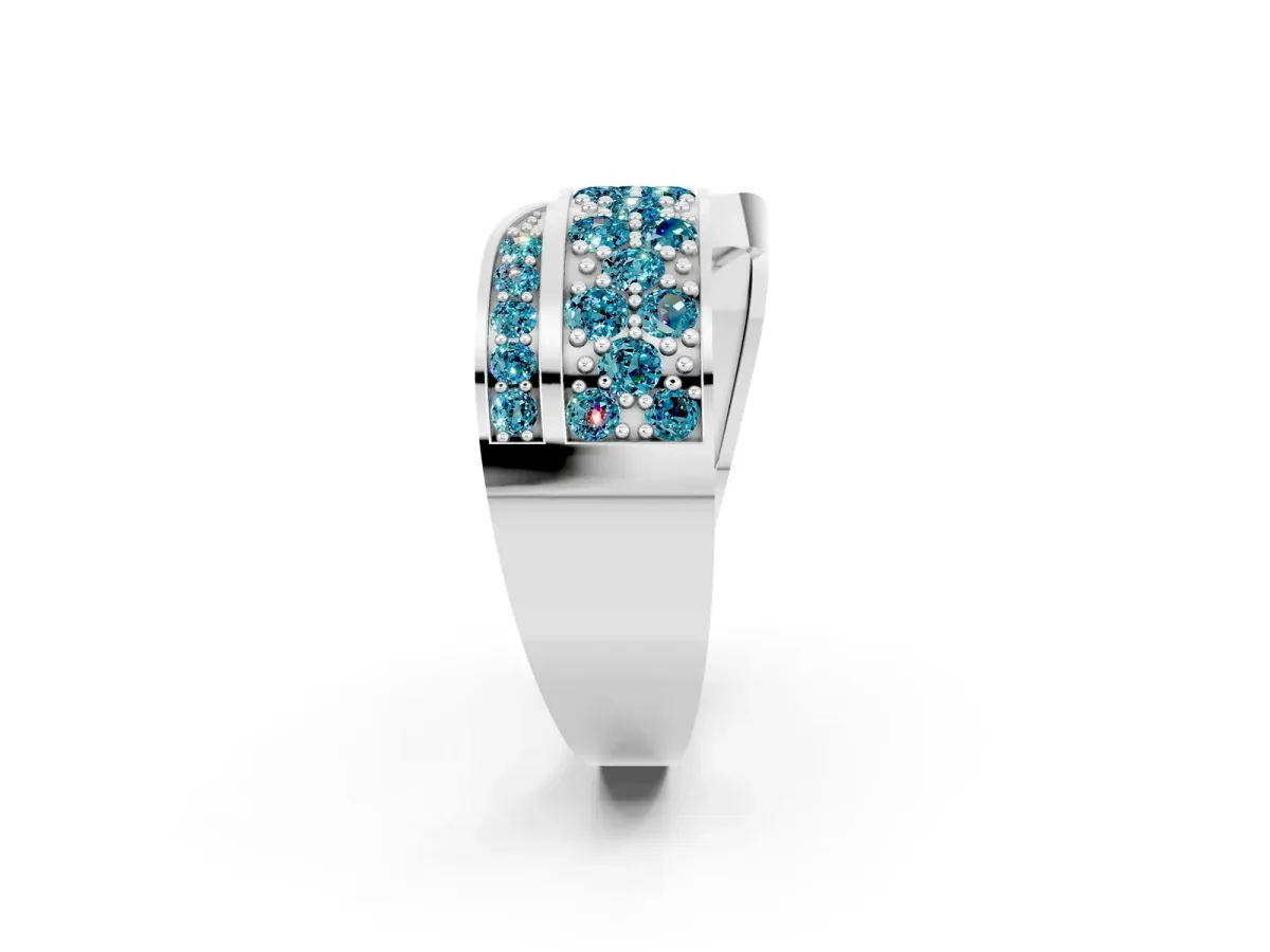 Pavé Round Blue Topaz Crossover Band with Bead Prong Setting Silver