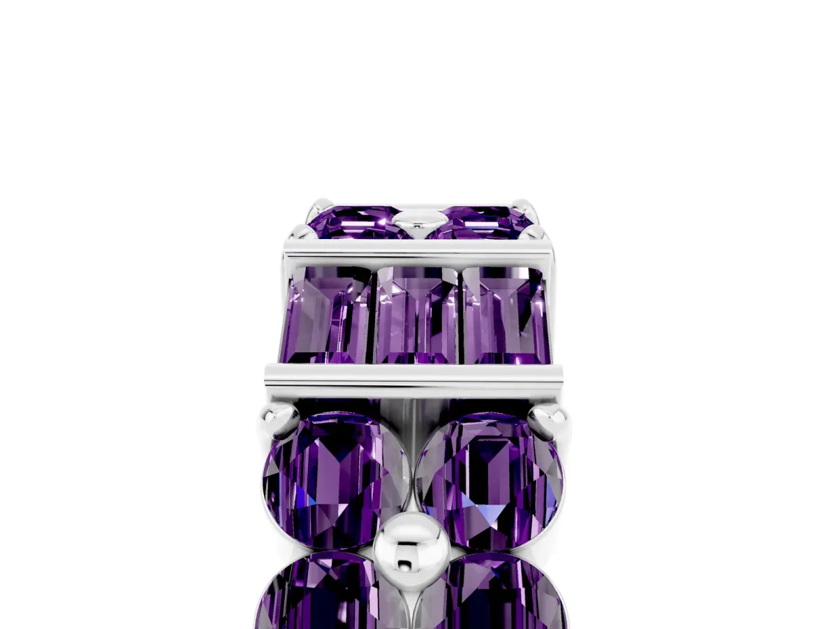 Channel Set Round and Baguette Amethyst Anniversary Band with Prong Setting Platinum