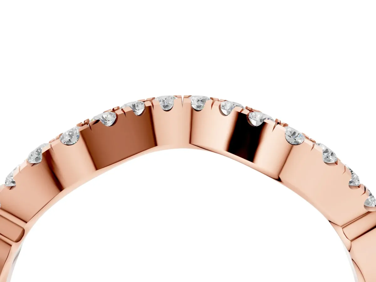 Curved Pavé Round Diamond Eternity Band with U-Prong Setting Rose gold