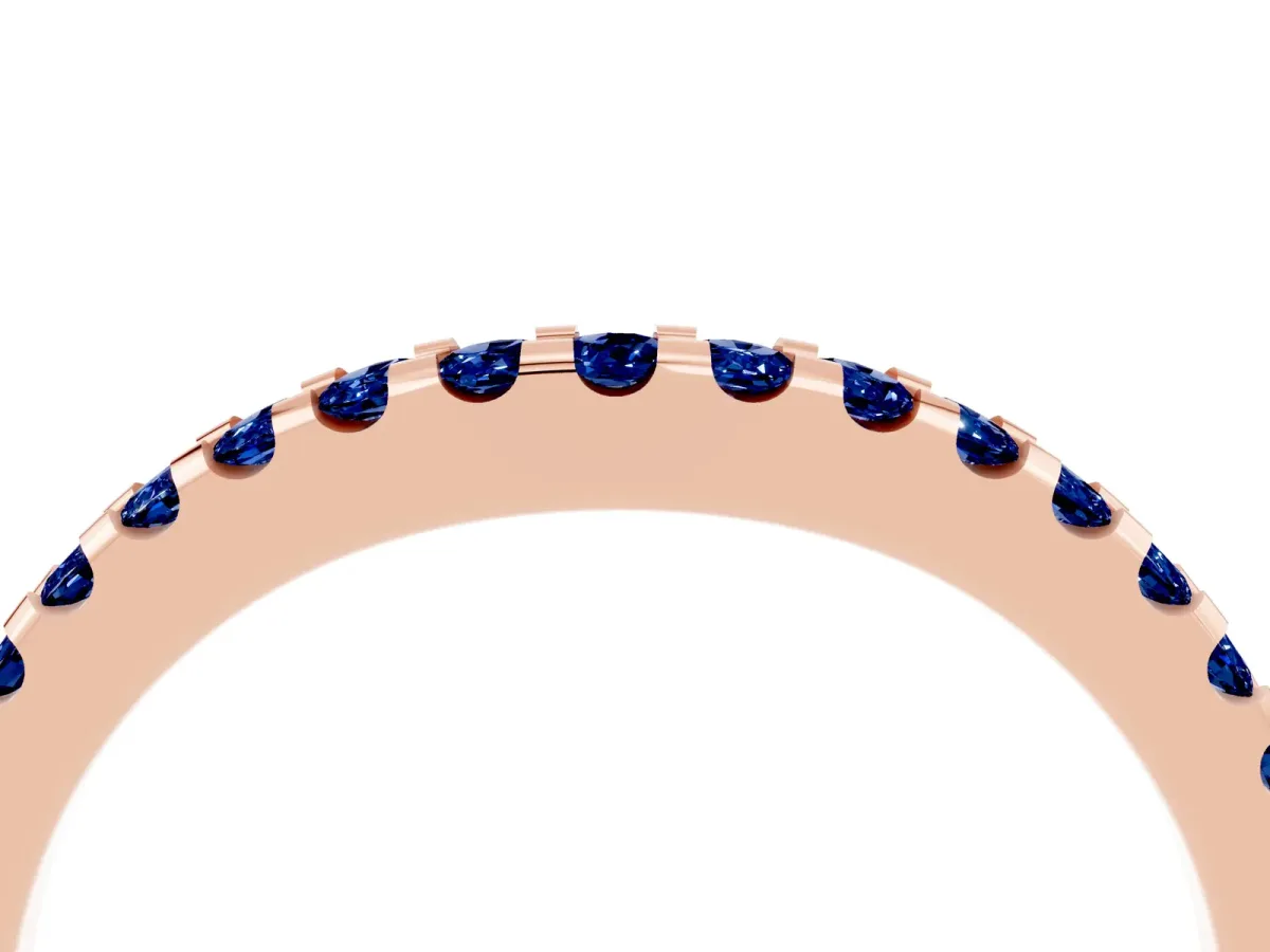Round Blue Sapphire Pavé Curved Wedding Band Rose gold