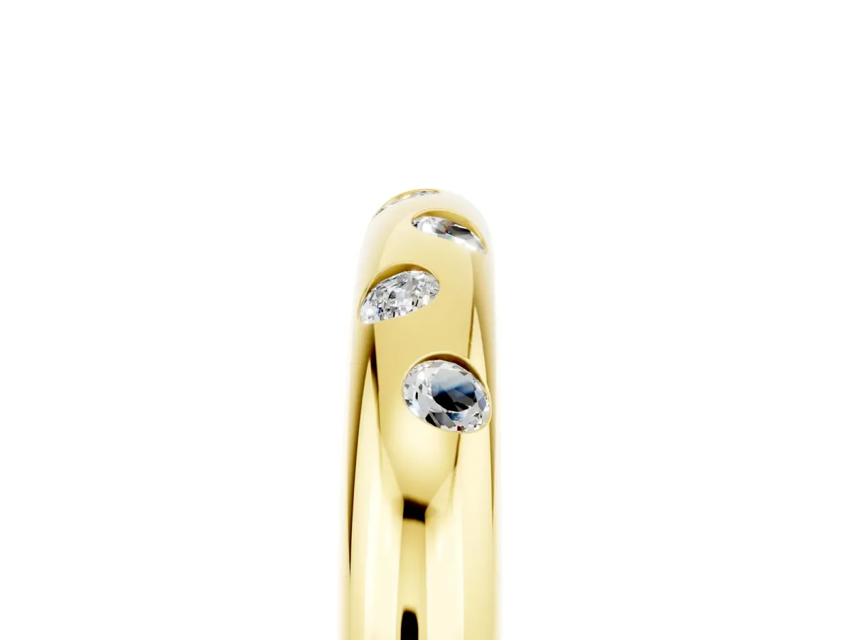 Round Moissanite Flush-Set Comfort Fit Band Yellow gold