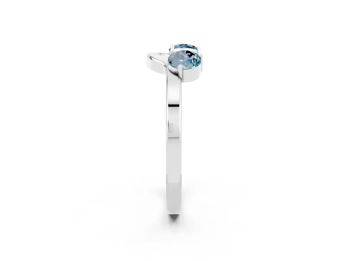 Dual Round Aquamarine Open Band Ring with Prong Setting Silver