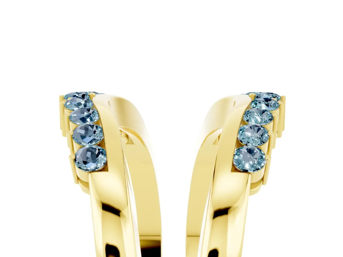 Round Aquamarine Chevron Contour Band with Prong Setting Yellow gold