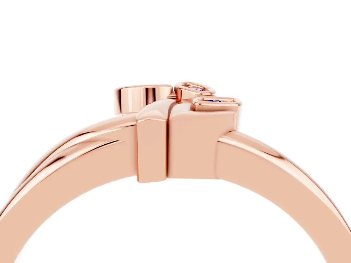 Three-Stone Round Tanzanite Leaf Bypass Ring with Bezel Setting Rose gold